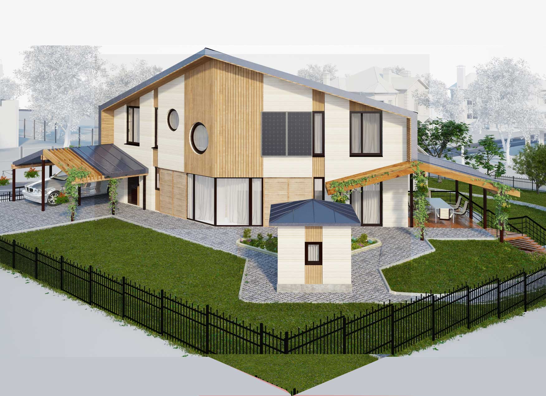 Einzelne Energieeffiziente Haus Auf Dem Land Dorf Moskau Region